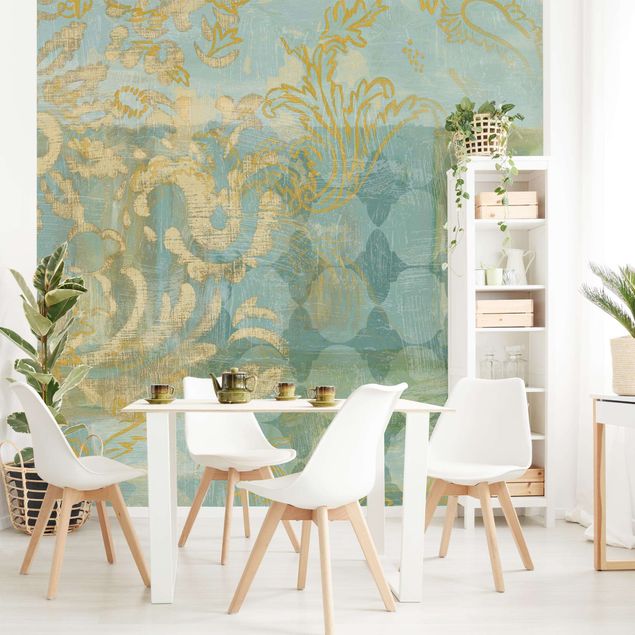 Retro wallpaper Moroccan Collage In Gold And Turquoise