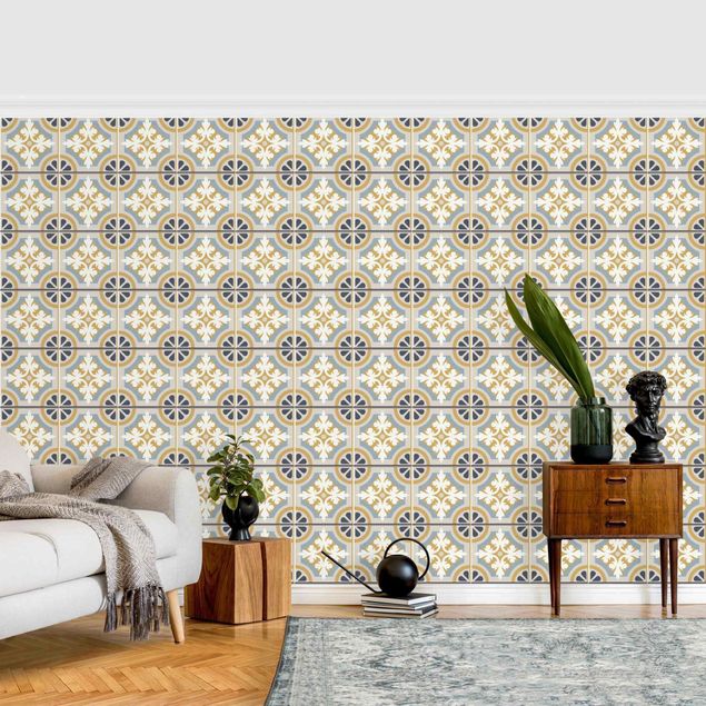Wallpapers patterns Morrocan Tiles In Blue And Ochre