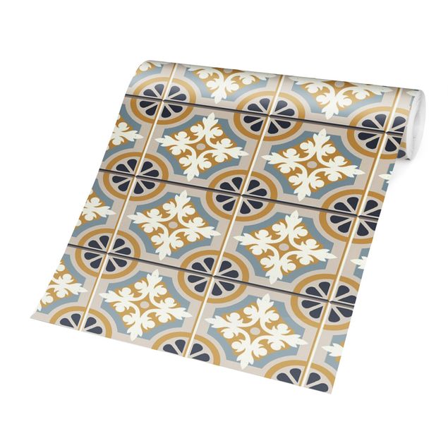 Wallpapers yellow Morrocan Tiles In Blue And Ochre