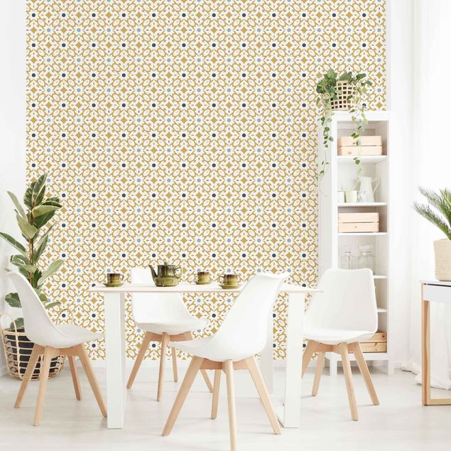 Wallpapers patterns Maroccan Tiles In Ochre And Blue