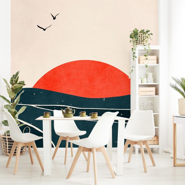 Wallpapers birds Ocean In Front Of Red Sun