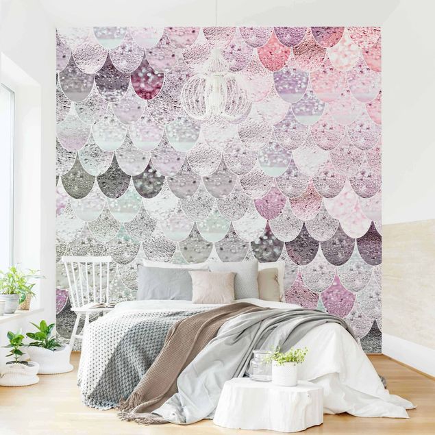 Modern wallpaper designs Mermaid Magic Light Pink Grey