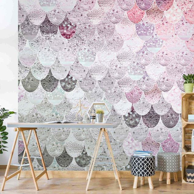 Wallpapers patterns Mermaid Magic Light Pink Grey