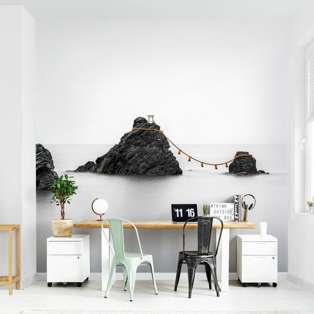 Black white wallpaper Meoto Iwa -  The Married Couple Rocks