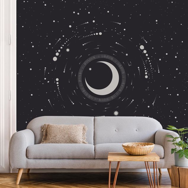 Black white wallpaper Moon In Star Circle