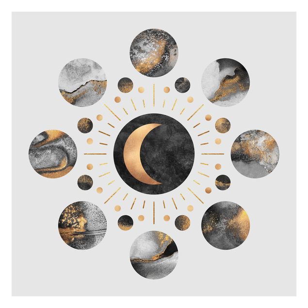 Peel and stick wallpaper Moon Phases Abstract Gold