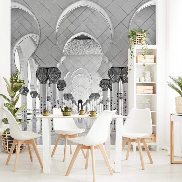 Modern wallpaper designs Mosque In Abu Dhabi Black And White