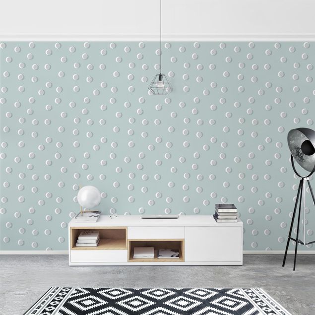 Kitchen Pattern With Dots And Circles On Bluish Grey