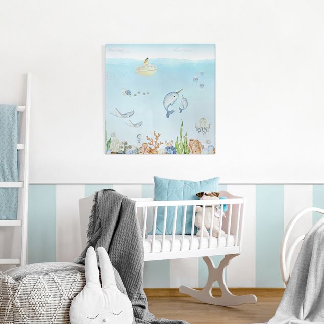 Prints fishes Narwhal family with friends