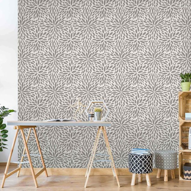 Wallpapers modern Natural Pattern Flowers In Gray