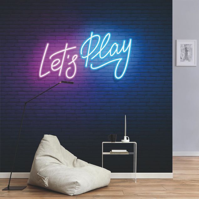 Blue aesthetic wallpaper Neon Text Let's Play