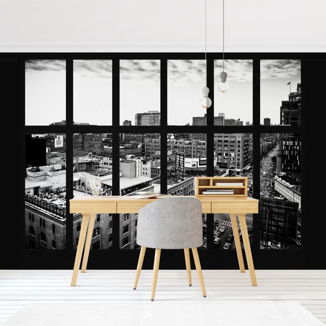 Modern wallpaper designs New York Window View Black And White