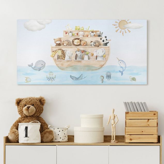 Prints landscape Cute baby animals on the ark