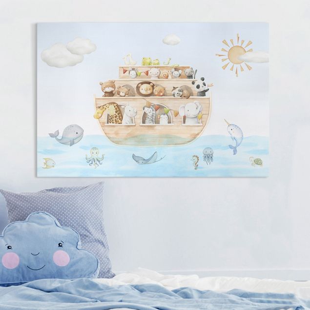 Prints landscape Cute baby animals on the ark