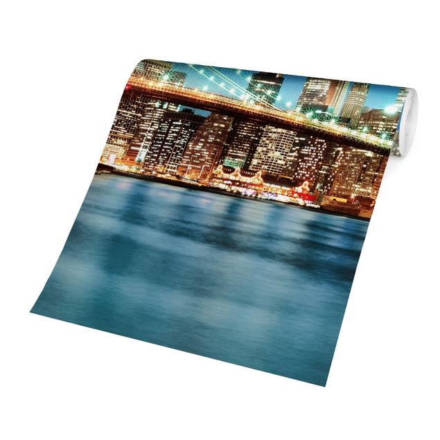 City skyline wallpaper Nighttime Manhattan Bridge