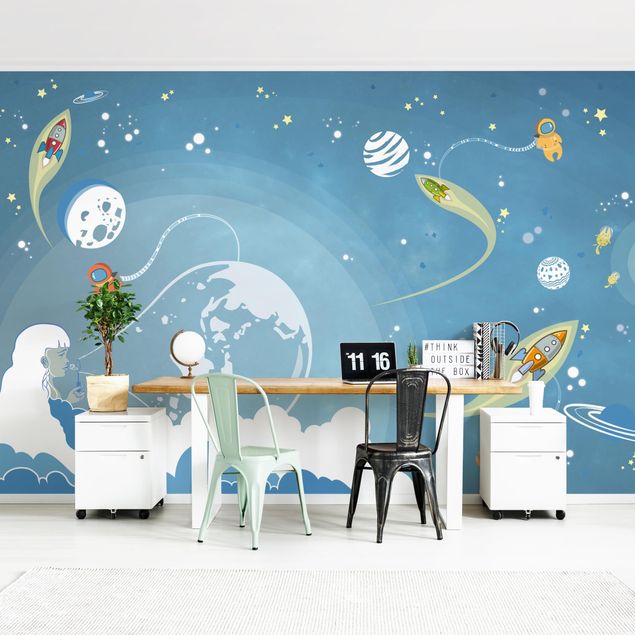 blue wall mural No.MW16 Colourful Hustle And Bustle In Space