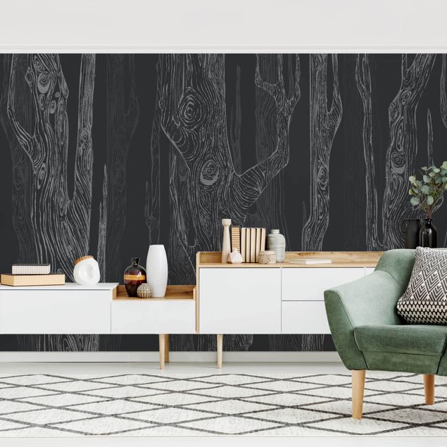 Black white wallpaper No.MW20 Living Forest Anthracite Grey