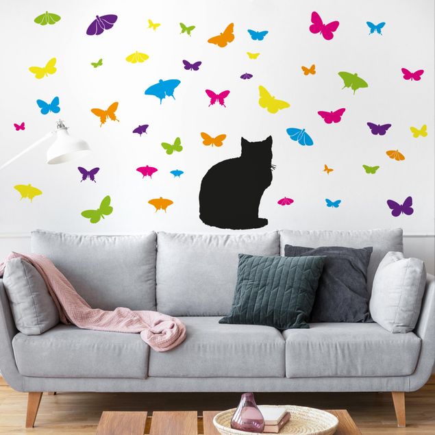 Wall stickers cat NO.RS68 Cat and Butterflies