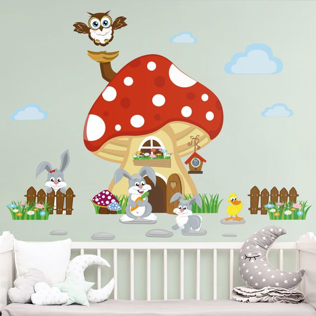 Wall stickers forest No.yk32 Hasenfamilie lives in the flying mushroom