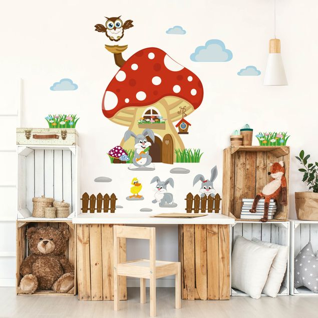 Wall stickers No.yk32 Hasenfamilie lives in the flying mushroom