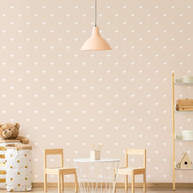 Geometric shapes wallpaper No.YK58 White Hearts On Off-White