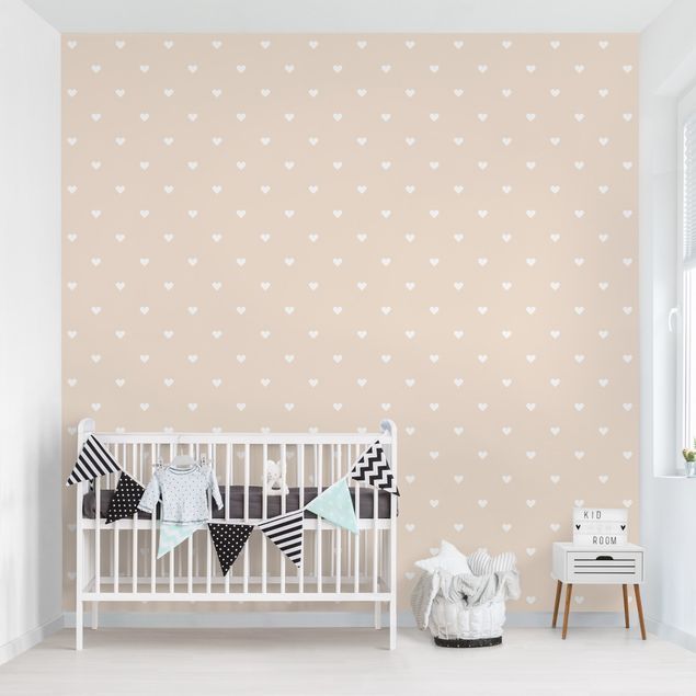 Wallpapers patterns No.YK58 White Hearts On Off-White
