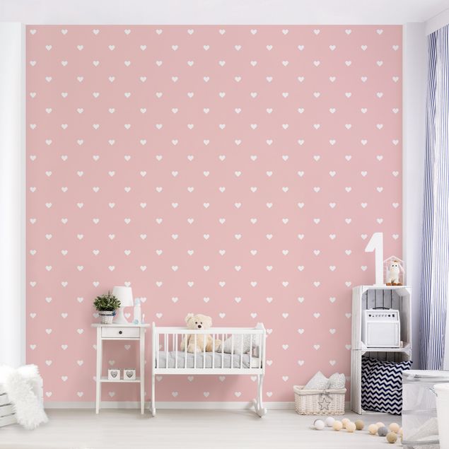 Geometric pattern wallpaper No.YK59 White Hearts On Pink