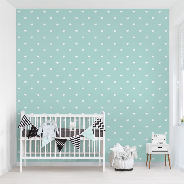 Wallpapers geometric No.YK60 White Hearts On Mint Colour