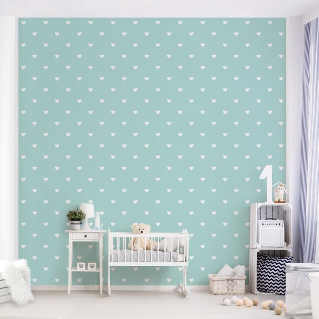 Wallpapers modern No.YK60 White Hearts On Mint Colour