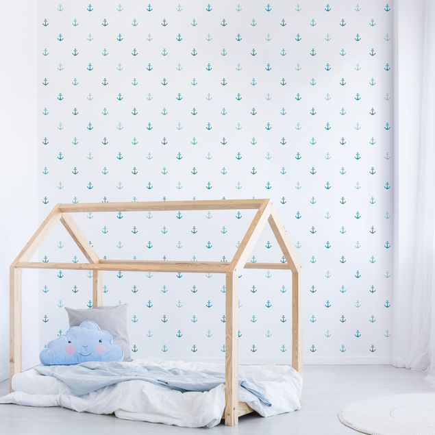 Wallpapers patterns No.YK62 Anchor Turquoise