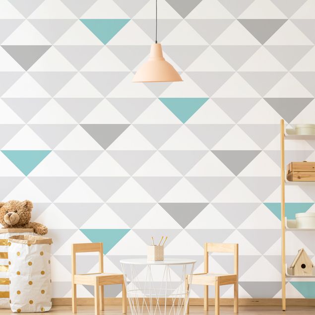 Wallpapers modern No.YK64 Triangles Grey White Turquoise