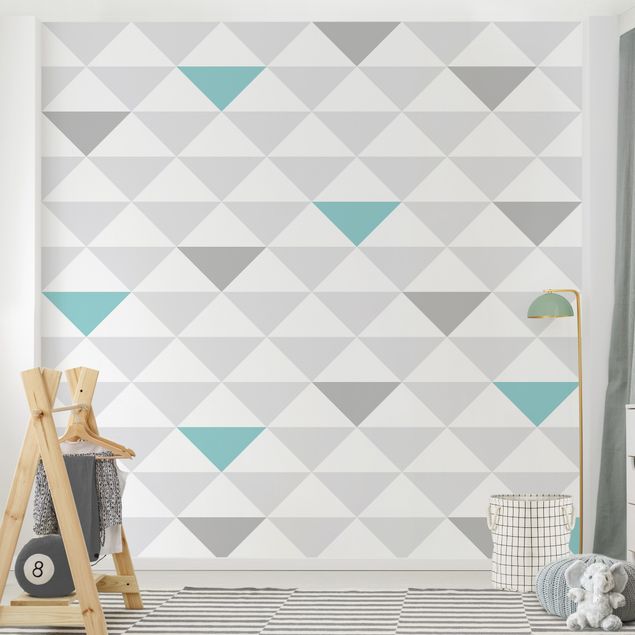 Wallpapers patterns No.YK64 Triangles Grey White Turquoise