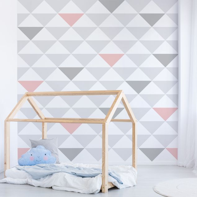 Geometric pattern wallpaper No.YK65 Triangles Grey White Pink