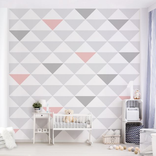 Modern wallpaper designs No.YK65 Triangles Grey White Pink