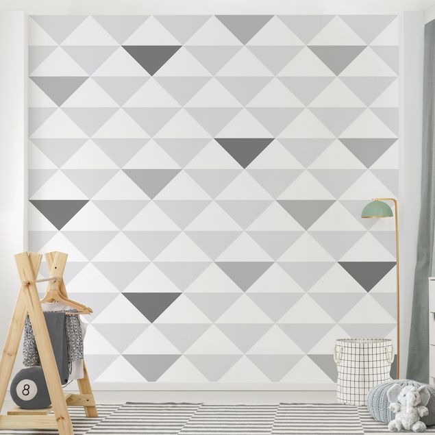 Wallpapers geometric No.YK66 Triangles Grey White Grey