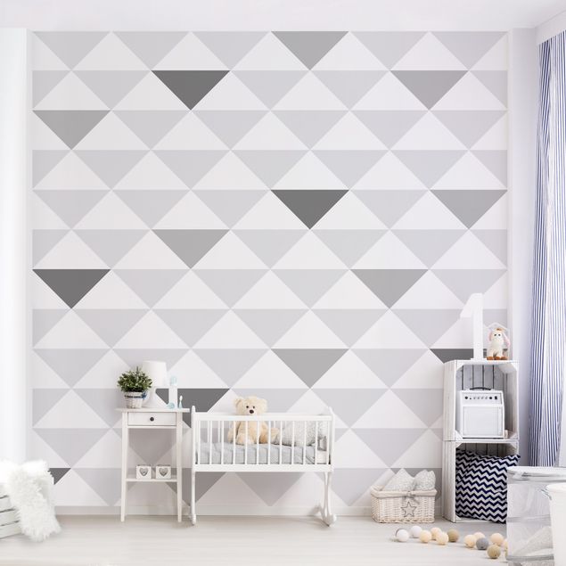 Wallpapers patterns No.YK66 Triangles Grey White Grey