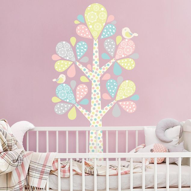 Bird wall decals No.yk76 Abstract tree with big drop sheets in pastel