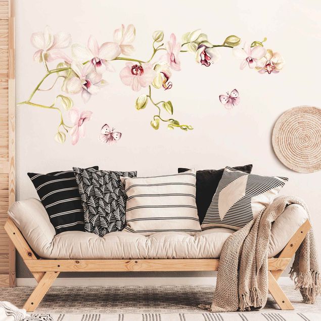 Floral wall stickers Orchidenzweig and butterfly in rosé