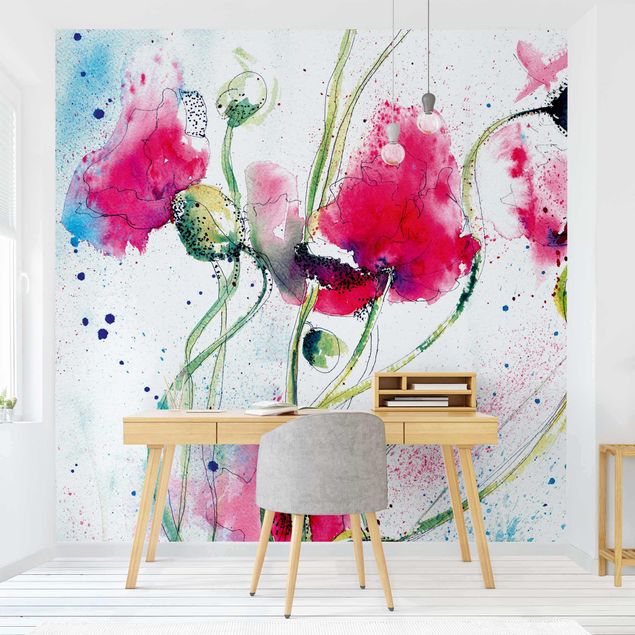 Floral wallpaper Painted Poppies