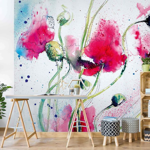 Contemporary wallpaper Painted Poppies