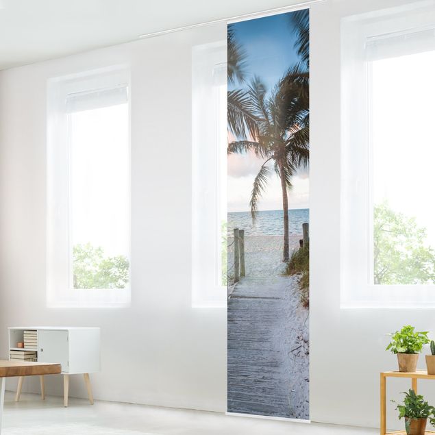 Sliding panel curtains landscape Palm Trees At Boardwalk To The Ocean