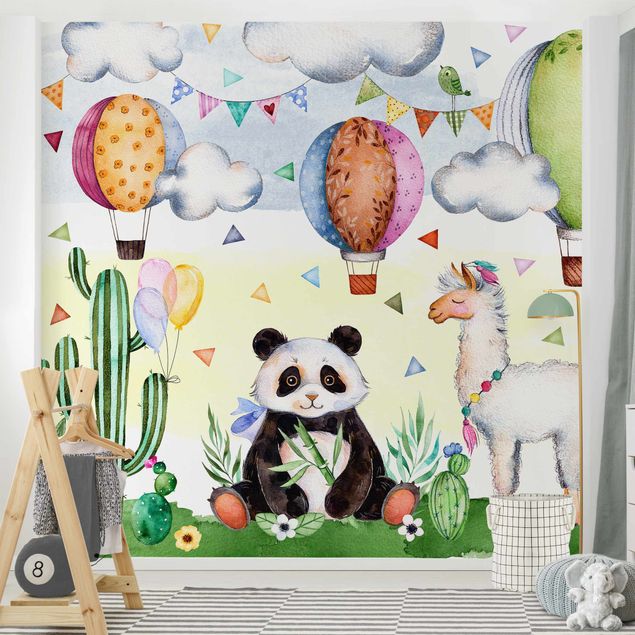 Wallpapers green Panda And Lama Watercolour