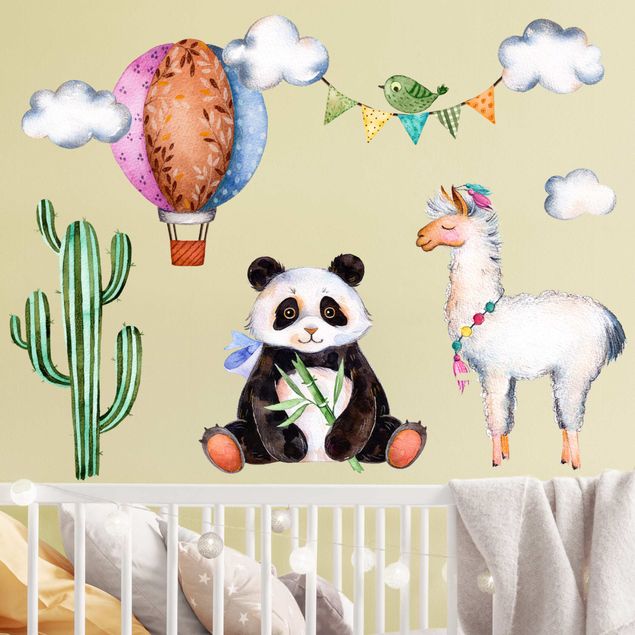 Jungle animal wall stickers Panda and Lama Watercolor Set