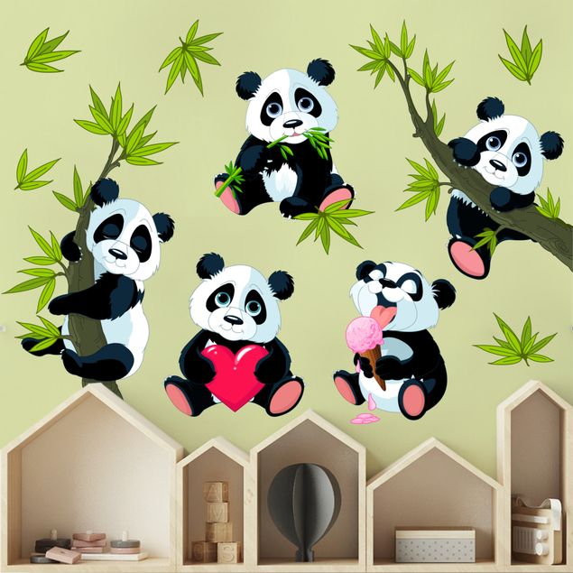 Jungle theme wall stickers Panda bear set heart
