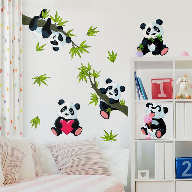 Panda stickers for walls Panda bear set heart