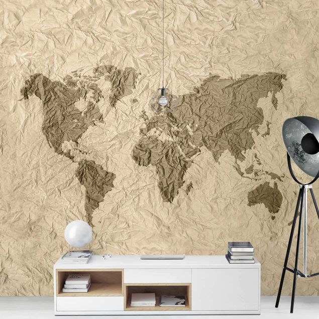 World map wallpaper Paper World Map Beige Brown