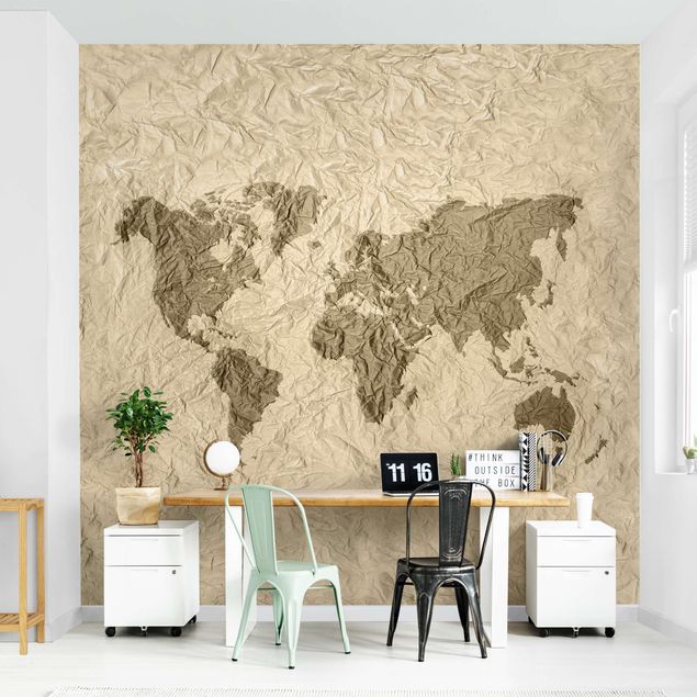 Creme wallpapers Paper World Map Beige Brown