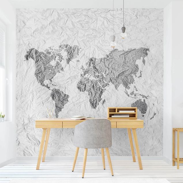Black white wallpaper Paper World Map White Grey