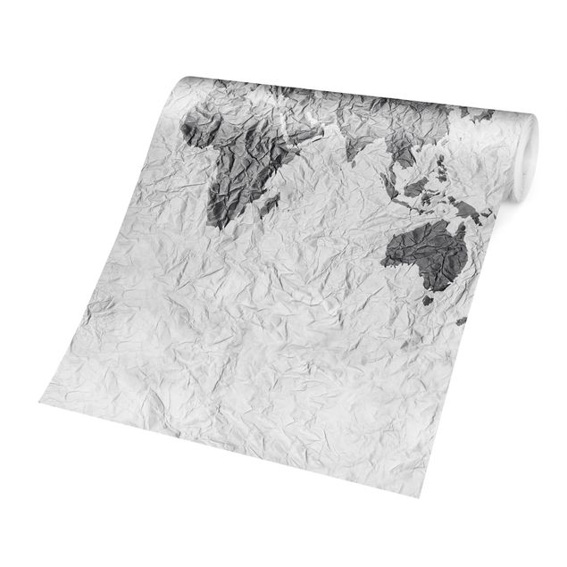 Peel and stick wallpaper Paper World Map White Grey