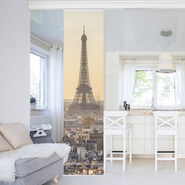 Sliding panel curtains architecture and skylines Paris at Dawn